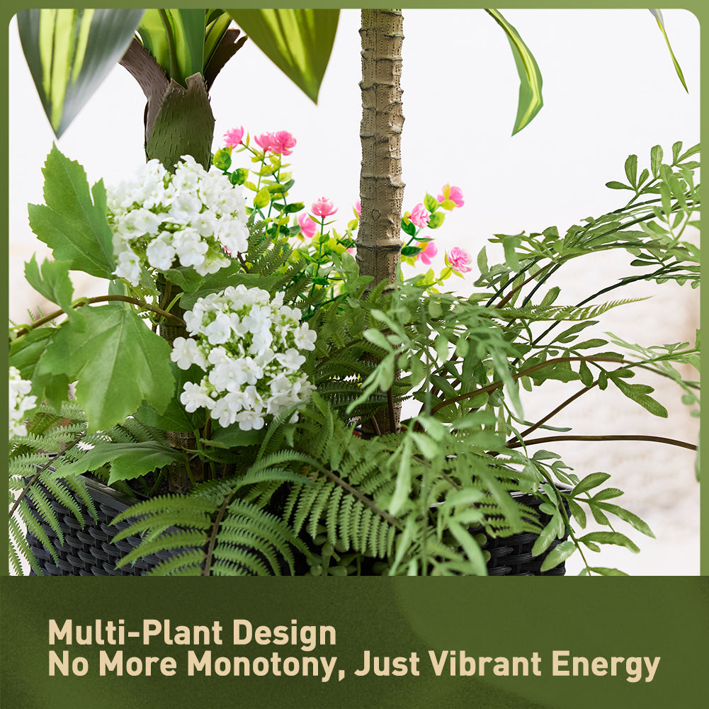 VeriNatural 4FT Mixed Fern and Dracaena Artificial Plants with Black Taper Planter for Indoor & Outdoor (1/2-Pack)（VN151）