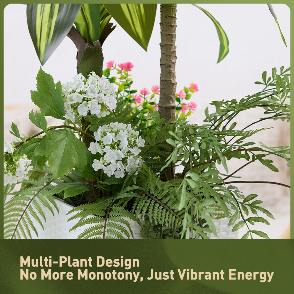 VeriNatural 4FT Mixed Fern and Dracaena Artificial Plants with Black Taper Planter for Indoor & Outdoor (1/2-Pack)（VN151）