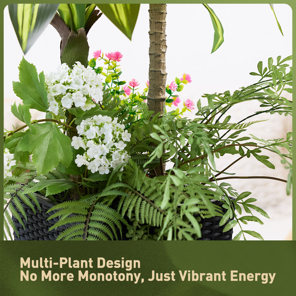 VeriNatural 4FT Mixed Fern and Dracaena Artificial Plants with Black Taper Planter for Indoor & Outdoor (1/2-Pack)（VN151）