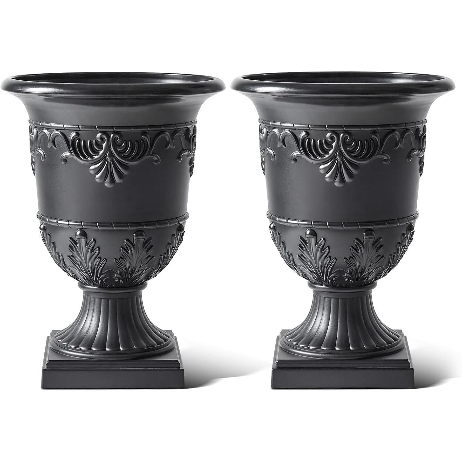 VeriNatural Classic Traditional Plastic Urn Planter – 15"x13", Indoor/Outdoor Flower Pot, Single or Set of 2 for Porch Decor