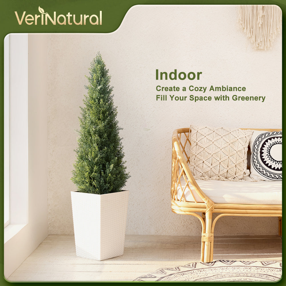 VeriNatural 4/5FT Artificial Cedar Tree with Black Taper Planter for Indoor & Outdoor（VN155）
