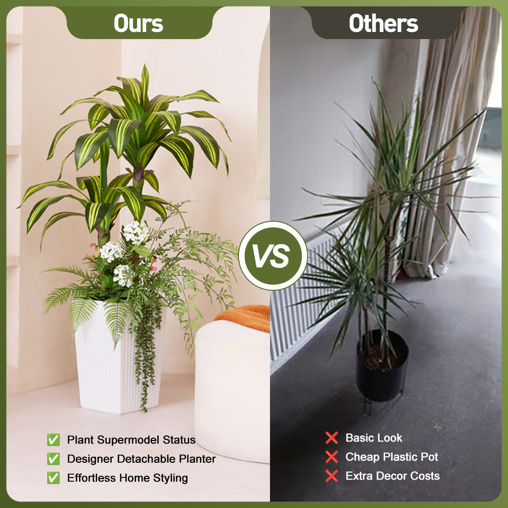VeriNatural 4FT Mixed Fern and Dracaena Artificial Plants with Black Taper Planter for Indoor & Outdoor (1/2-Pack)（VN151）