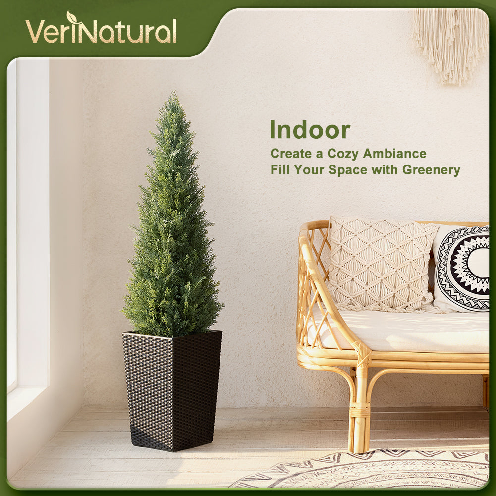 VeriNatural 4/5FT Artificial Cedar Tree with Black Taper Planter for Indoor & Outdoor（VN155）