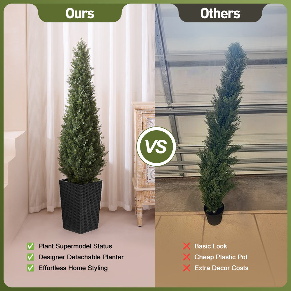 VeriNatural 4/5FT Artificial Cedar Tree with Black Taper Planter for Indoor & Outdoor（VN155）