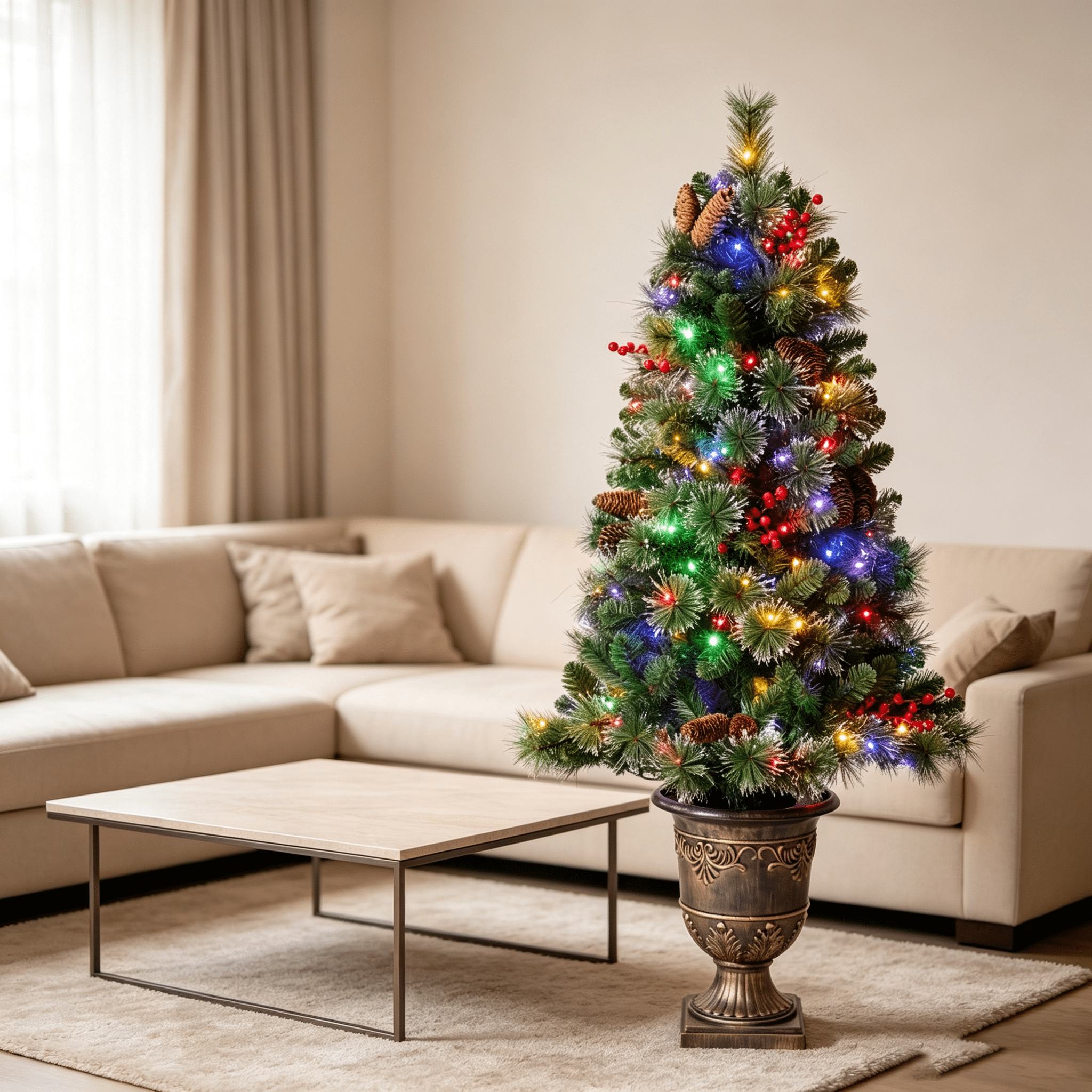 DR.Planzen 5ft Pencil Artificial Christmas Tree with Red Berries, Pine Cones & Flocked Branches, Pre-Decorated Slim Xmas Tree in Decorative Vase, Indoor Floor Holiday Decor, 2 Pack