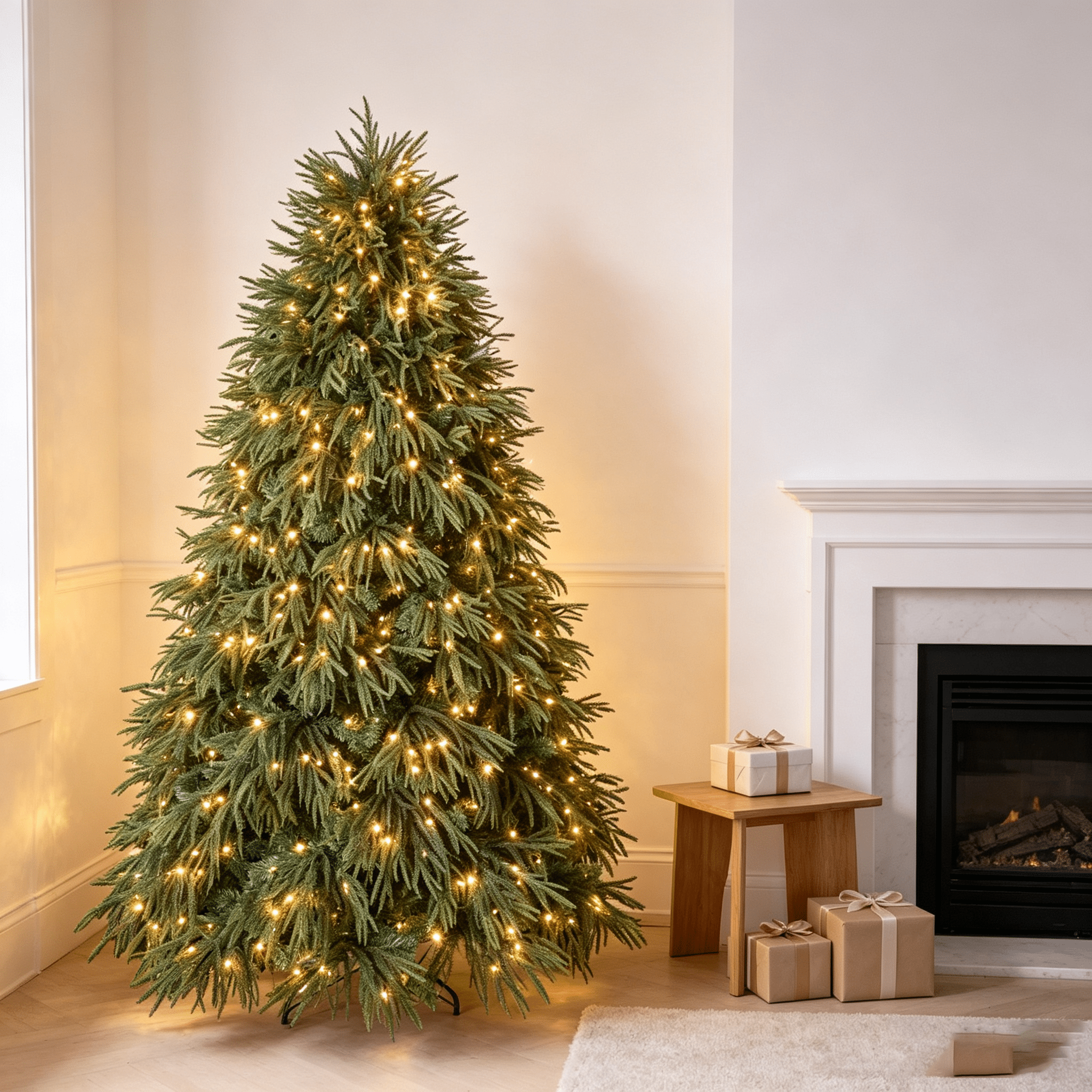 DR.Planzen 7.5ft Artificial Pencil Christmas Tree with Pre-Strung LED Lights, Narrow Spruce Xmas Tree with Metal Stand, Easy Assembly Holiday Decor