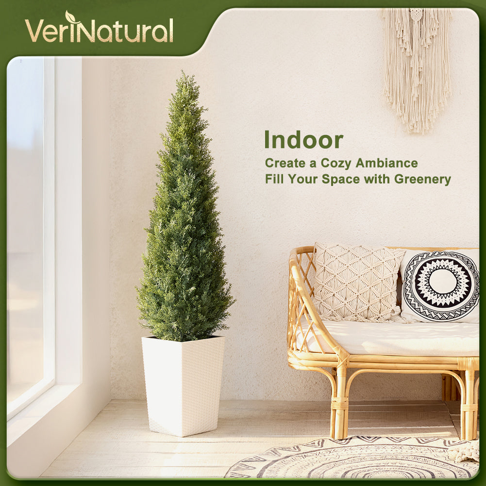 VeriNatural 4/5FT Artificial Cedar Tree with Black Taper Planter for Indoor & Outdoor（VN155）