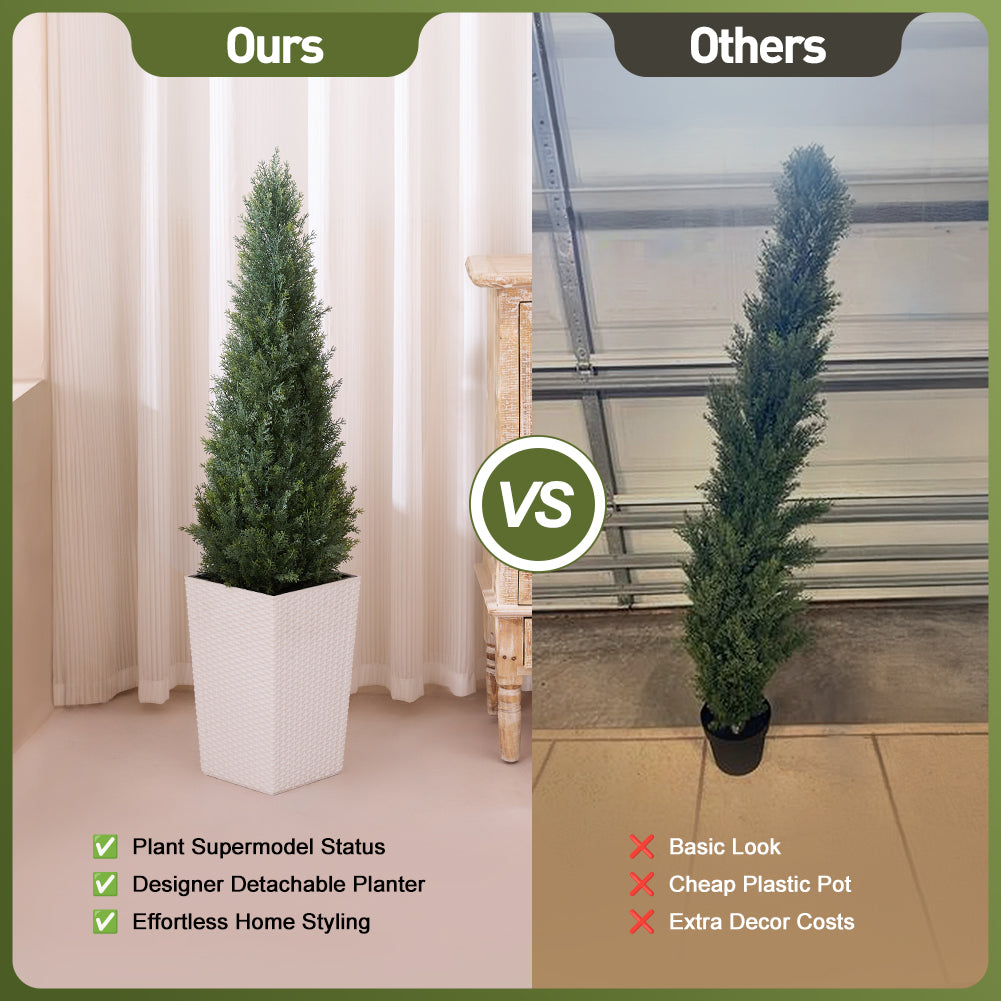 VeriNatural 4/5FT Artificial Cedar Tree with Black Taper Planter for Indoor & Outdoor（VN155）
