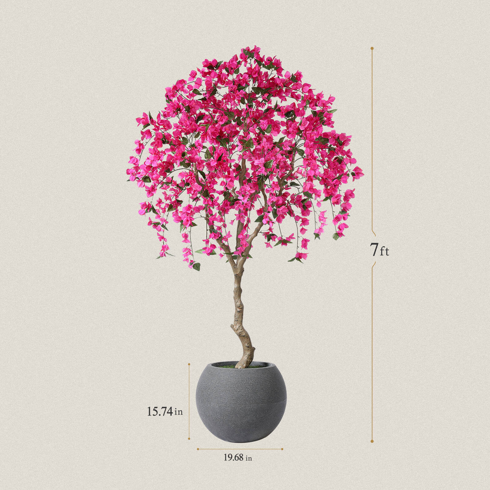 VeriNatural 7FT Artificial Bougainvillea with Gray Oval Planter for Indoor & Outdoor