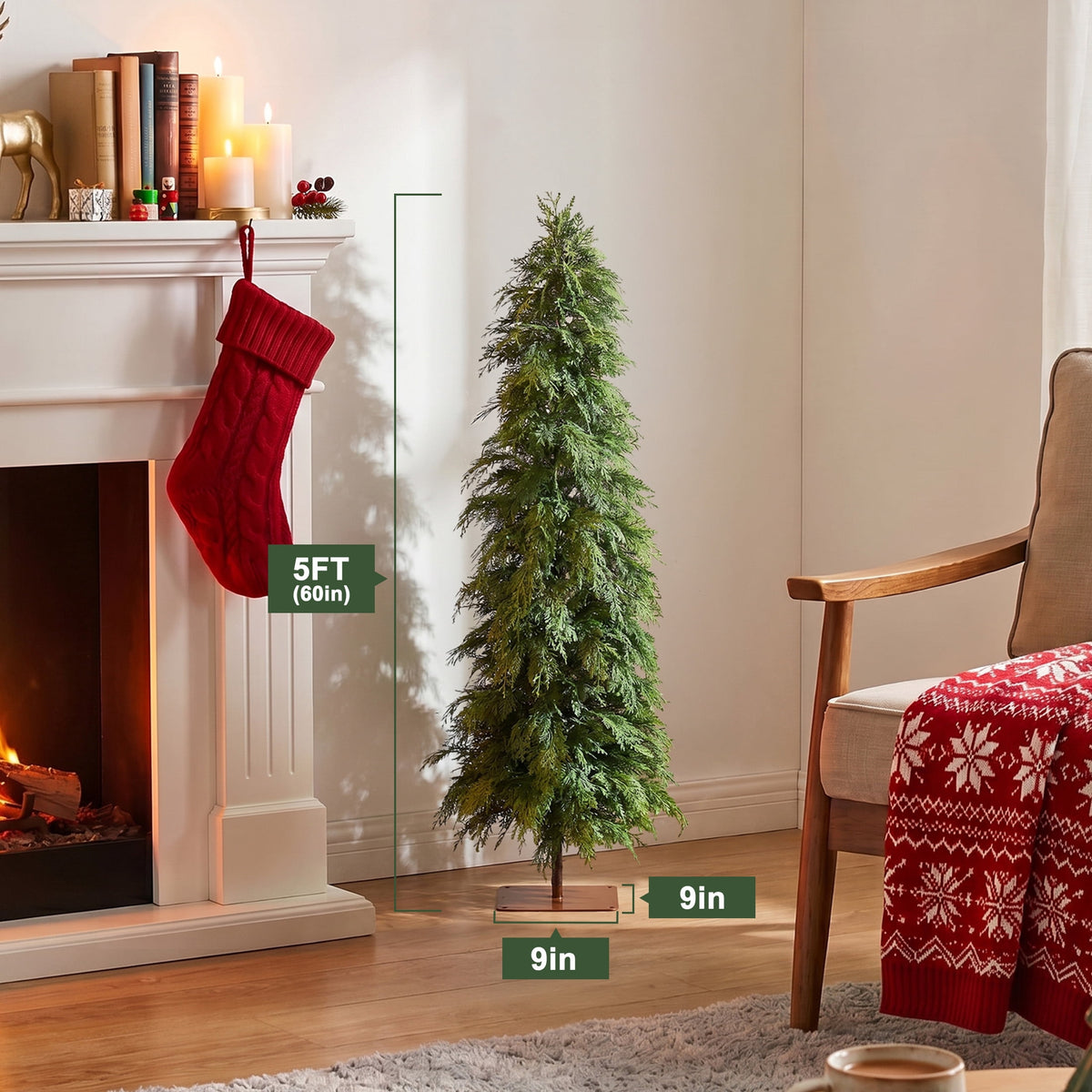 DR.Planzen Artificial Cypress Tree 5FT - Realistic PE Faux Christmas Tree with Stable Iron Base, Artificial Evergreen Tree for Front Porch, Patio, Entryway, Indoor Outdoor Home Decor