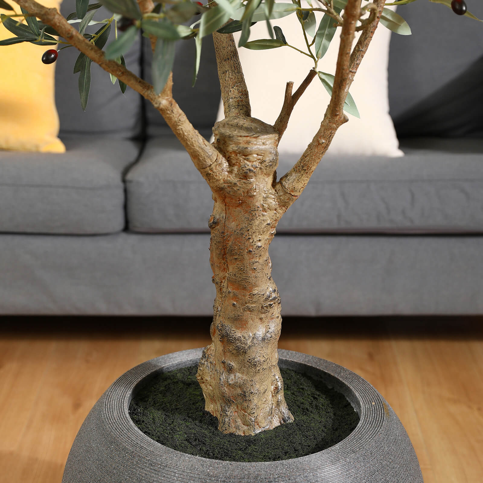 VeriNatural 7FT Artificial Olive Tree with Gray Oval Planter for Indoor & Outdoor