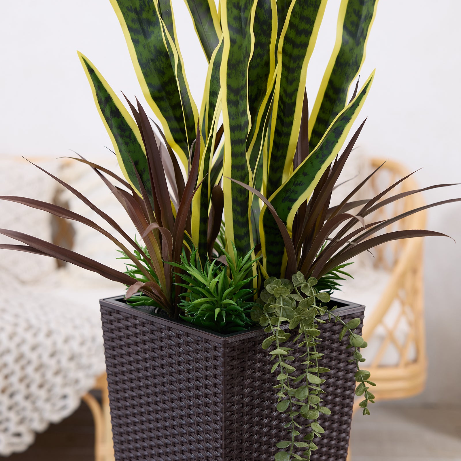VeriNatural 4FT Mixed Greens and Snake Artificial Plants with Black Taper Planter for Indoor & Outdoor （VN152）