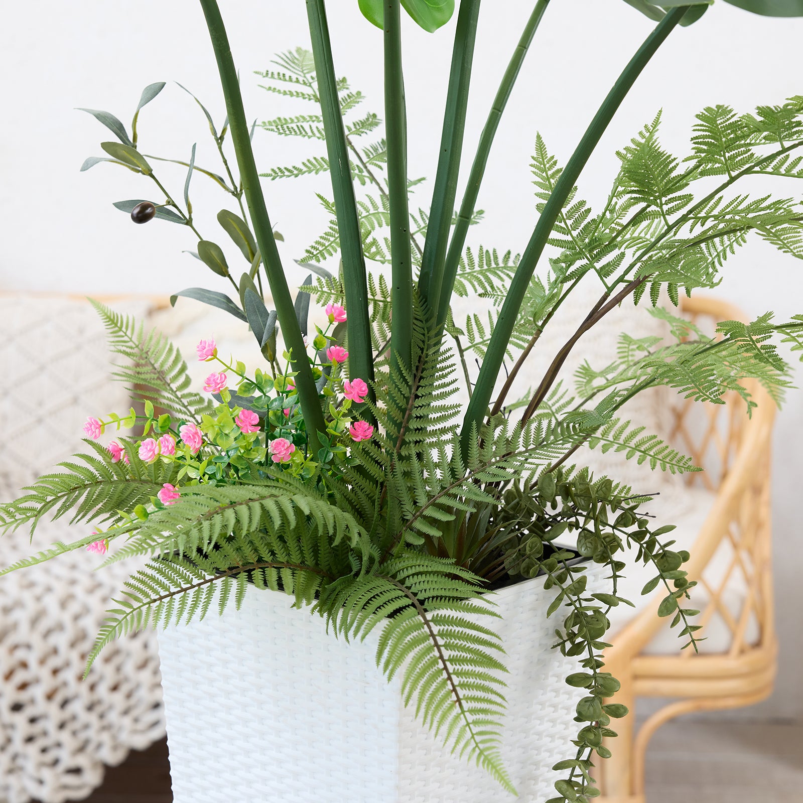 VeriNatural 4FT Mixed Fern and Monstera Deliciosa Artificial Plants with Black Taper Planter for Indoor & Outdoor (VN150)