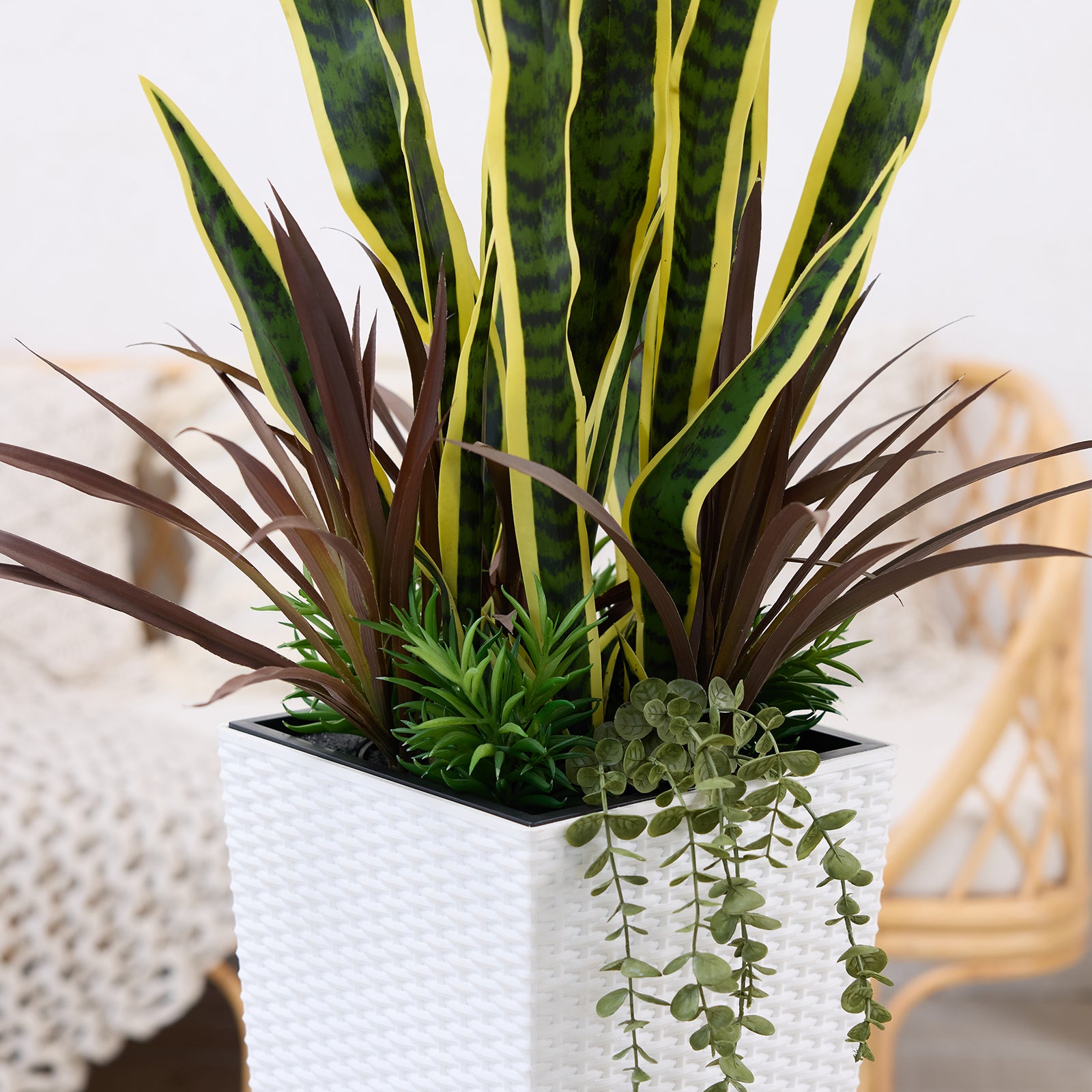 VeriNatural 4FT Mixed Greens and Snake Artificial Plants with Black Taper Planter for Indoor & Outdoor （VN152）