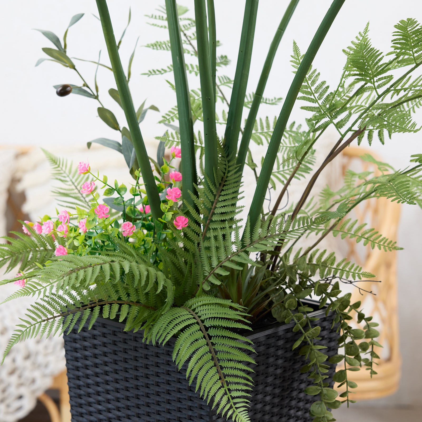 VeriNatural 4FT Mixed Fern and Monstera Deliciosa Artificial Plants with Black Taper Planter for Indoor & Outdoor (VN150)