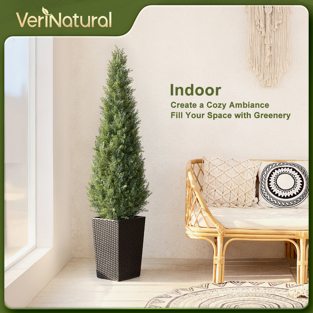 VeriNatural 4/5FT Artificial Cedar Tree with Black Taper Planter for Indoor & Outdoor（VN155）