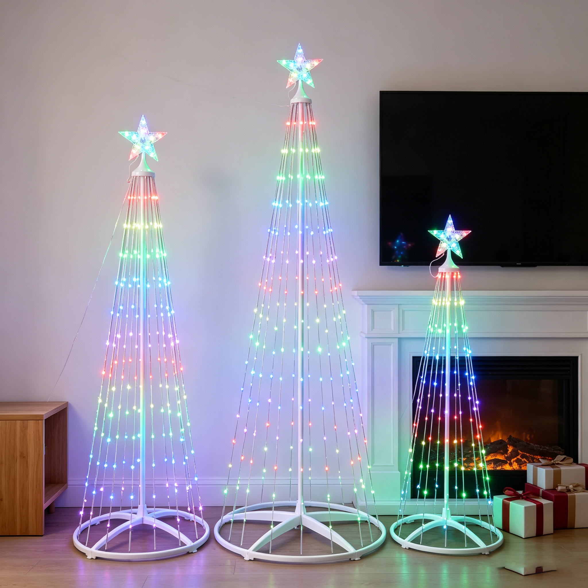 DR.Planzen 4FT/5FT/6FT Color Changing LED Cone Tree Set, Multicolor Spiral Christmas Trees with App & Remote Control, Indoor & Outdoor Holiday Decor