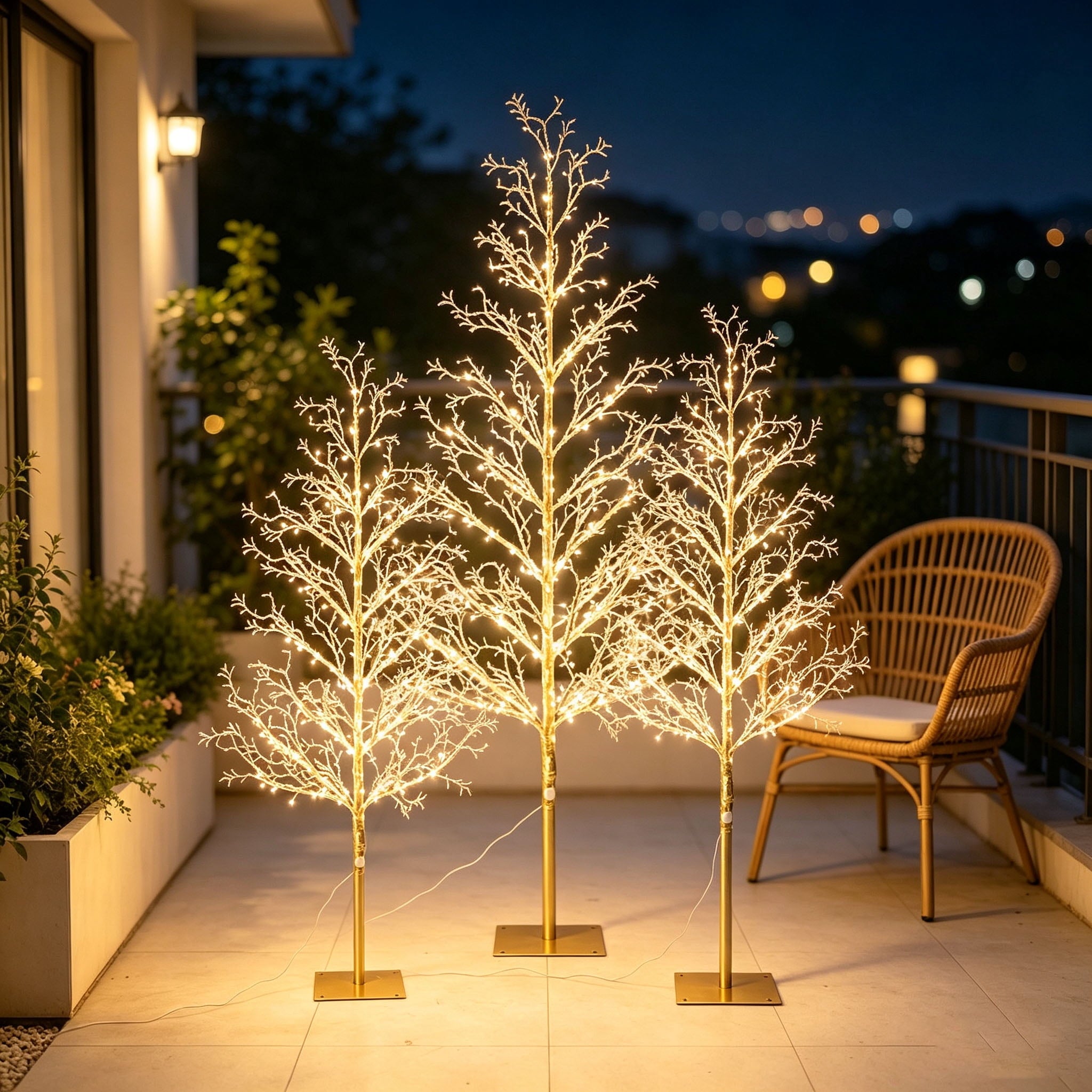 DR.Planzen 4FT/5FT/6FT Pre-Lit Ice Crystal Christmas Tree Set, Golden Warm White LED Lighted Trees with Breathing Flash, Indoor & Outdoor Holiday Decor