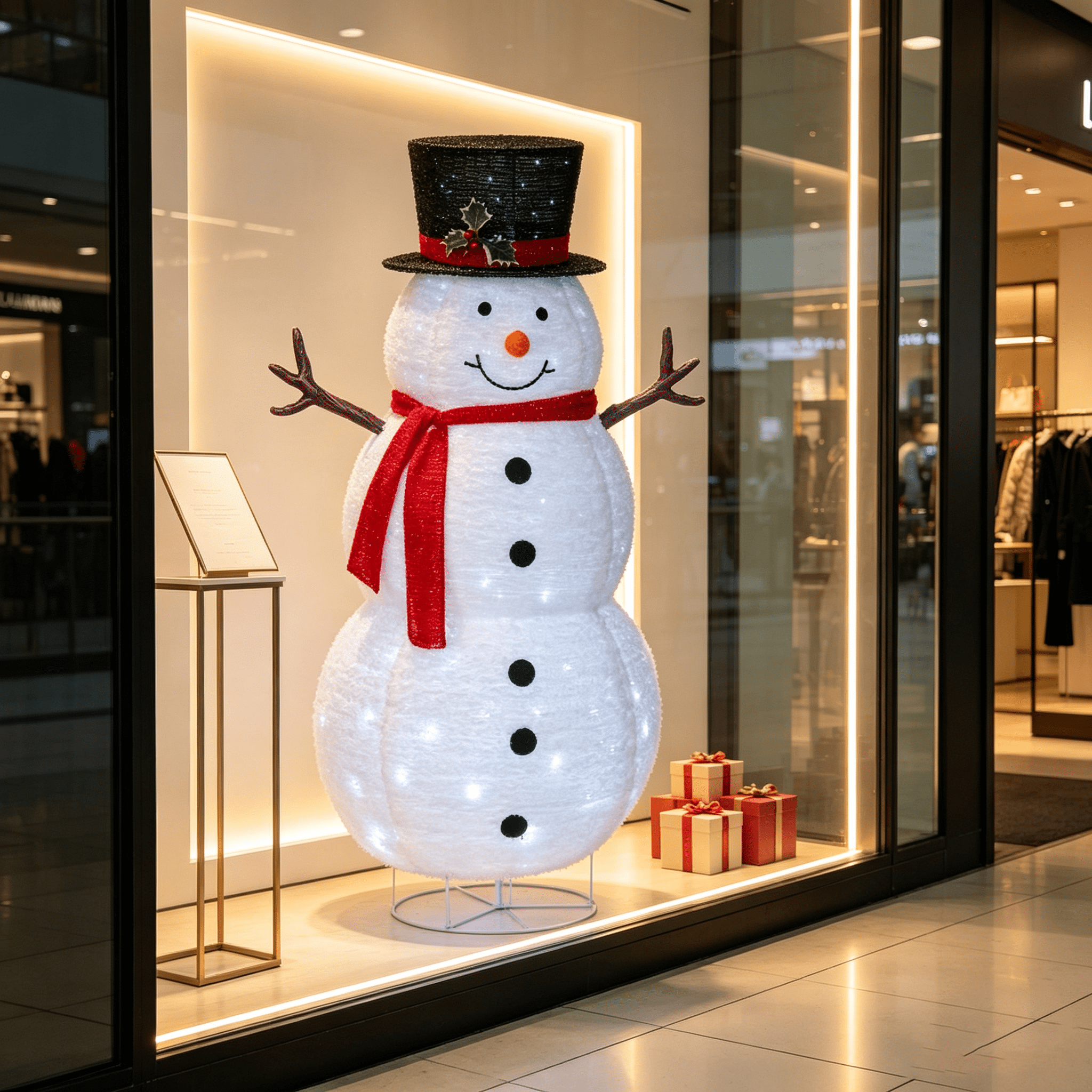 DR.Planzen 4FT Pre-Lit Christmas Snowman Decoration, Large Lighted Fabric Snowman with Top Hat & Red Scarf, Indoor & Outdoor LED Holiday Home Decor