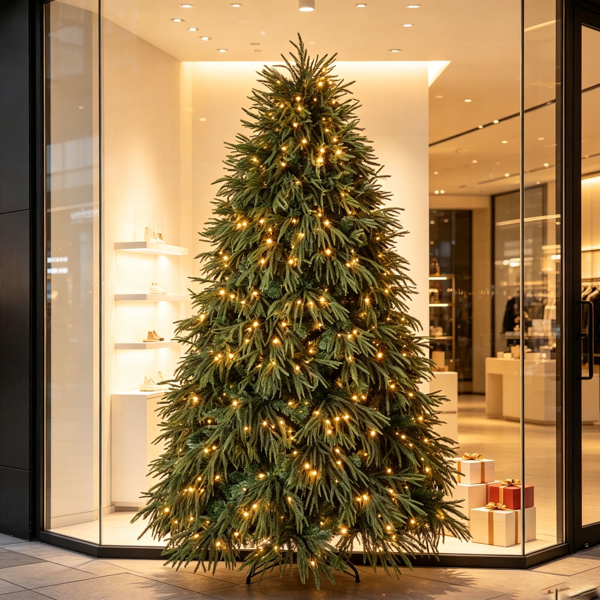 DR.Planzen 7.5ft Artificial Pencil Christmas Tree with Pre-Strung LED Lights, Narrow Spruce Xmas Tree with Metal Stand, Easy Assembly Holiday Decor