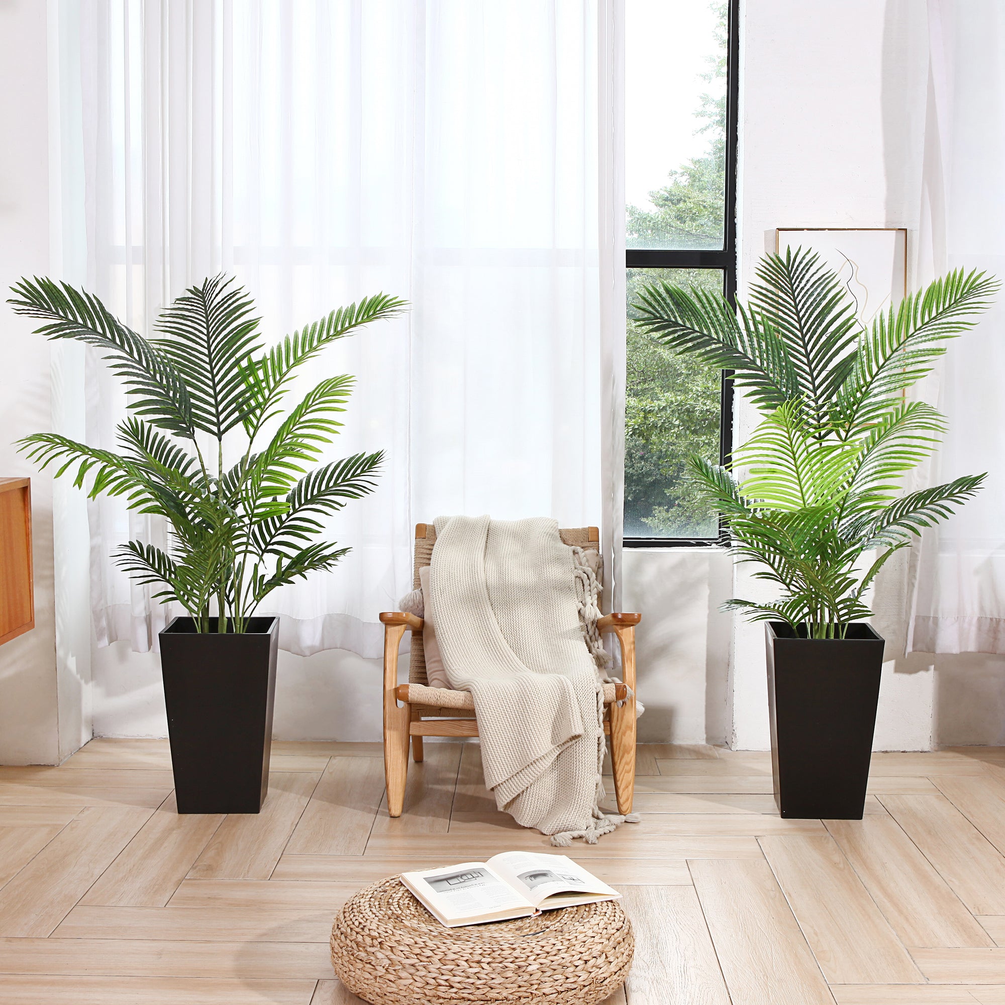 VeriNatural 3.6FT / 4.6FT Artificial Paradise Palm Tree  Realistic Faux Palm Plant, Indoor Home Décor, Black Nursery Pot, No Maintenance Needed