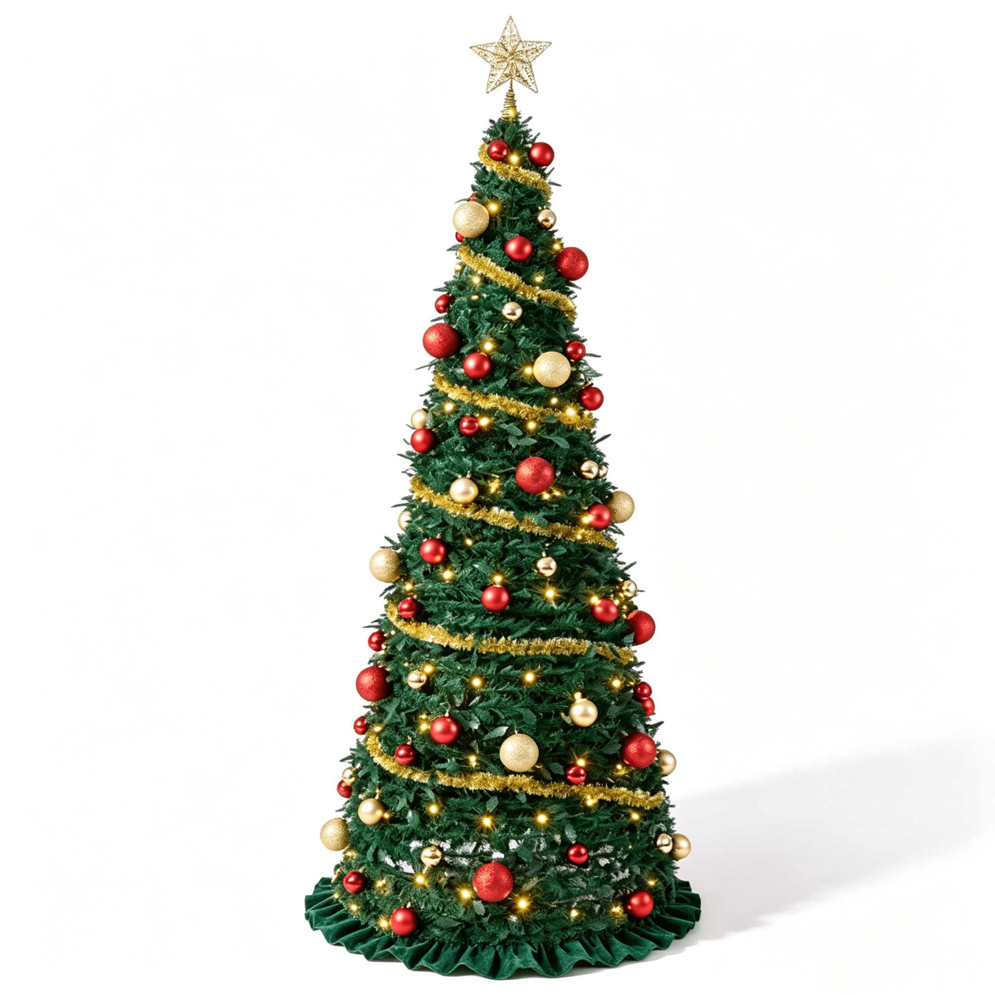 DR.Planzen 6ft Pop Up Christmas Tree with Red Ribbon, Pre-Decorated Artificial Xmas Tree with LED Lights, Foldable Collapsible with Plastic Base, Easy Assembly Holiday Decor