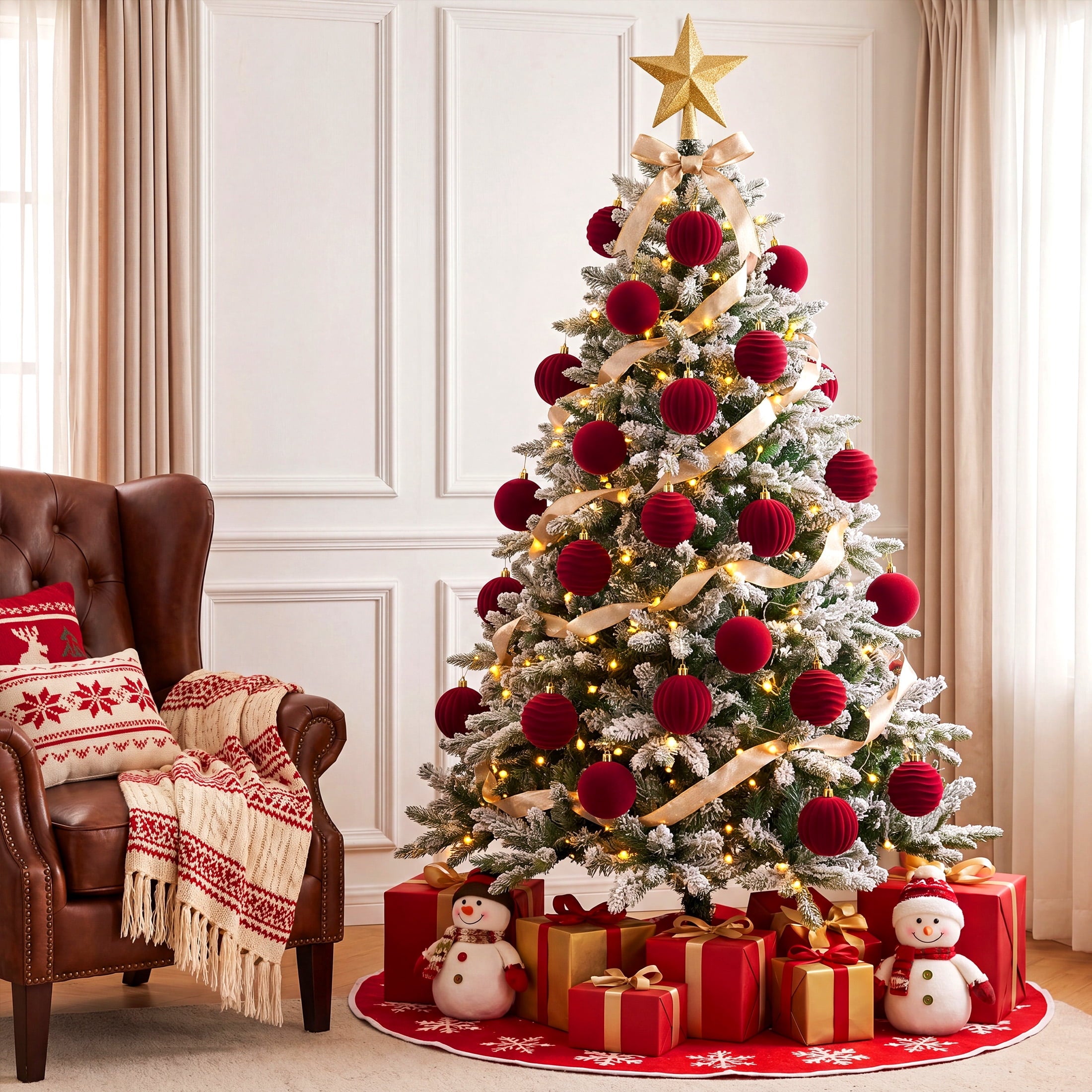 DR.Planzen 12PCS 3.2in Burgundy Christmas Ball Ornaments Set, Velvet Flocked Shatter-Resistant Xmas Balls - 3 Textured Styles with Gold Hanging Strings for Christmas Tree, Wreath, Mantel
