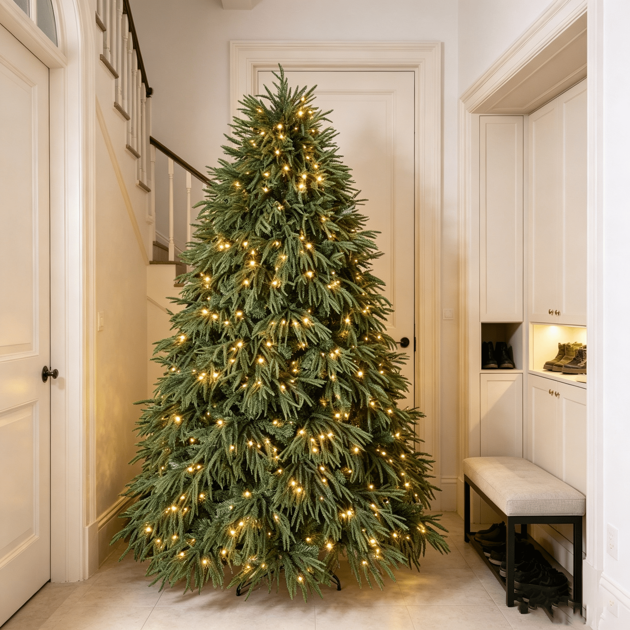 DR.Planzen 7.5ft Artificial Pencil Christmas Tree with Pre-Strung LED Lights, Narrow Spruce Xmas Tree with Metal Stand, Easy Assembly Holiday Decor