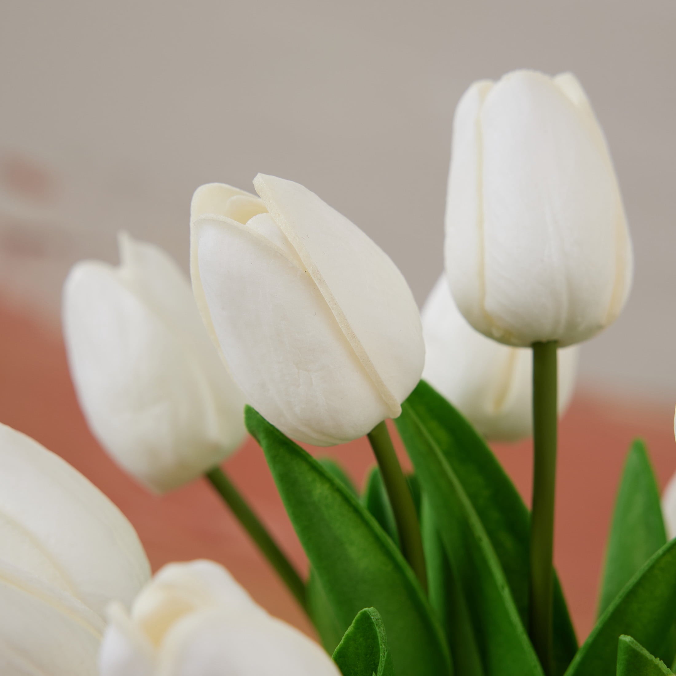 DR.Planzen 12in Artificial White Tulips Fake Flowers in Glass Vase Real Touch Tulips ¨C Faux Tulips Bouquet with Faux Water, Tulips Centerpiece for Spring Home Decor Dining Table Wedding Mothers Day