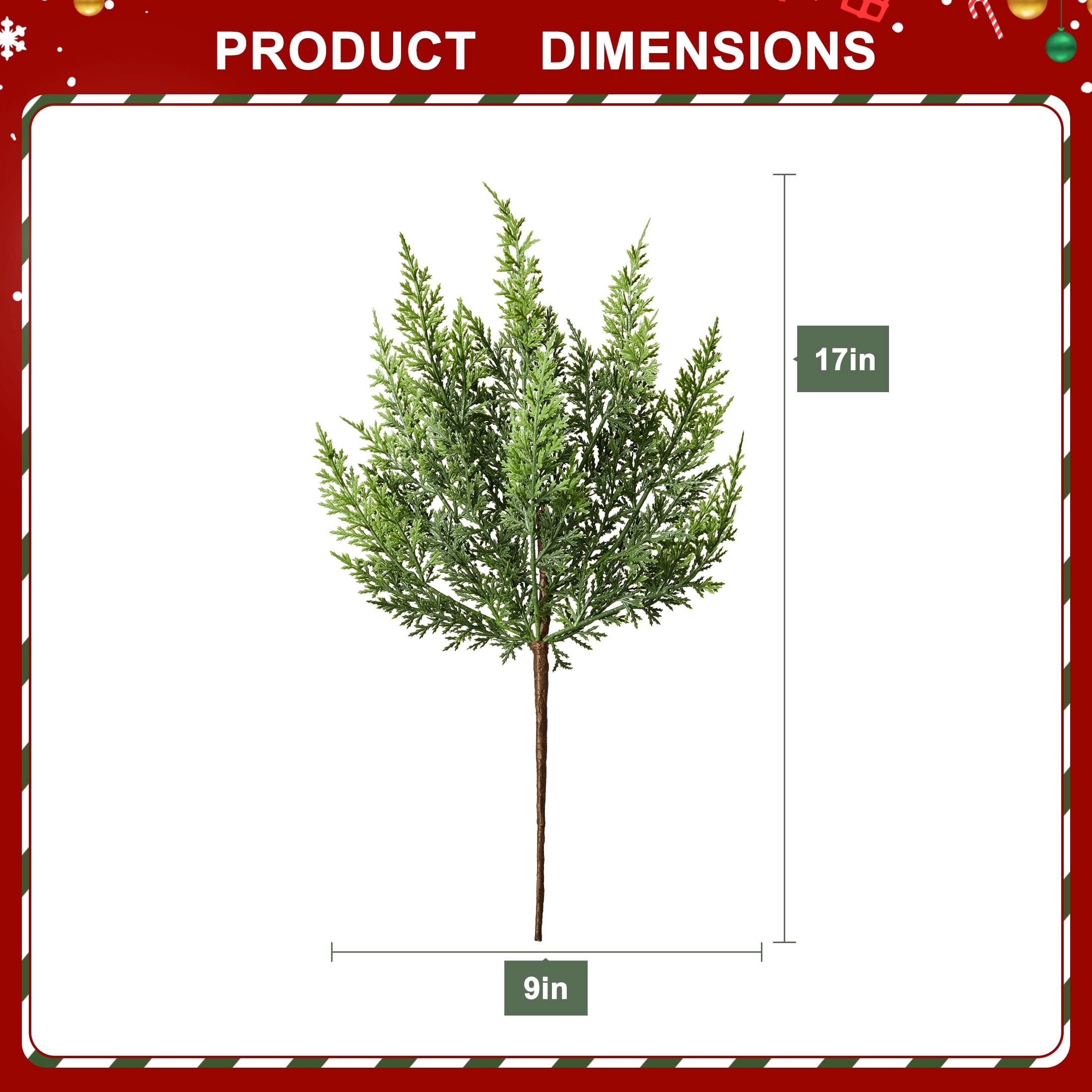 DR.Planzen 12-Pack Artificial Cypress Spray Branches, 17" Pre-Lit Green & Lime PE Foliage with 8 Tips Each, Indoor Holiday Garland Inserts & Centerpieces