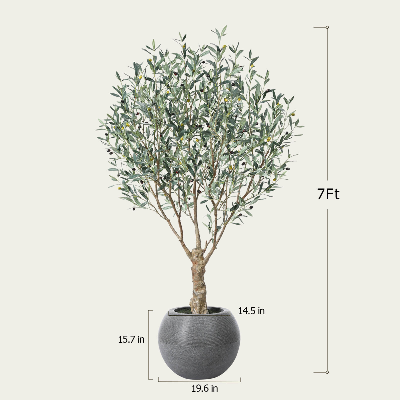 VeriNatural 7FT Artificial Olive Tree with Gray Oval Planter for Indoor & Outdoor