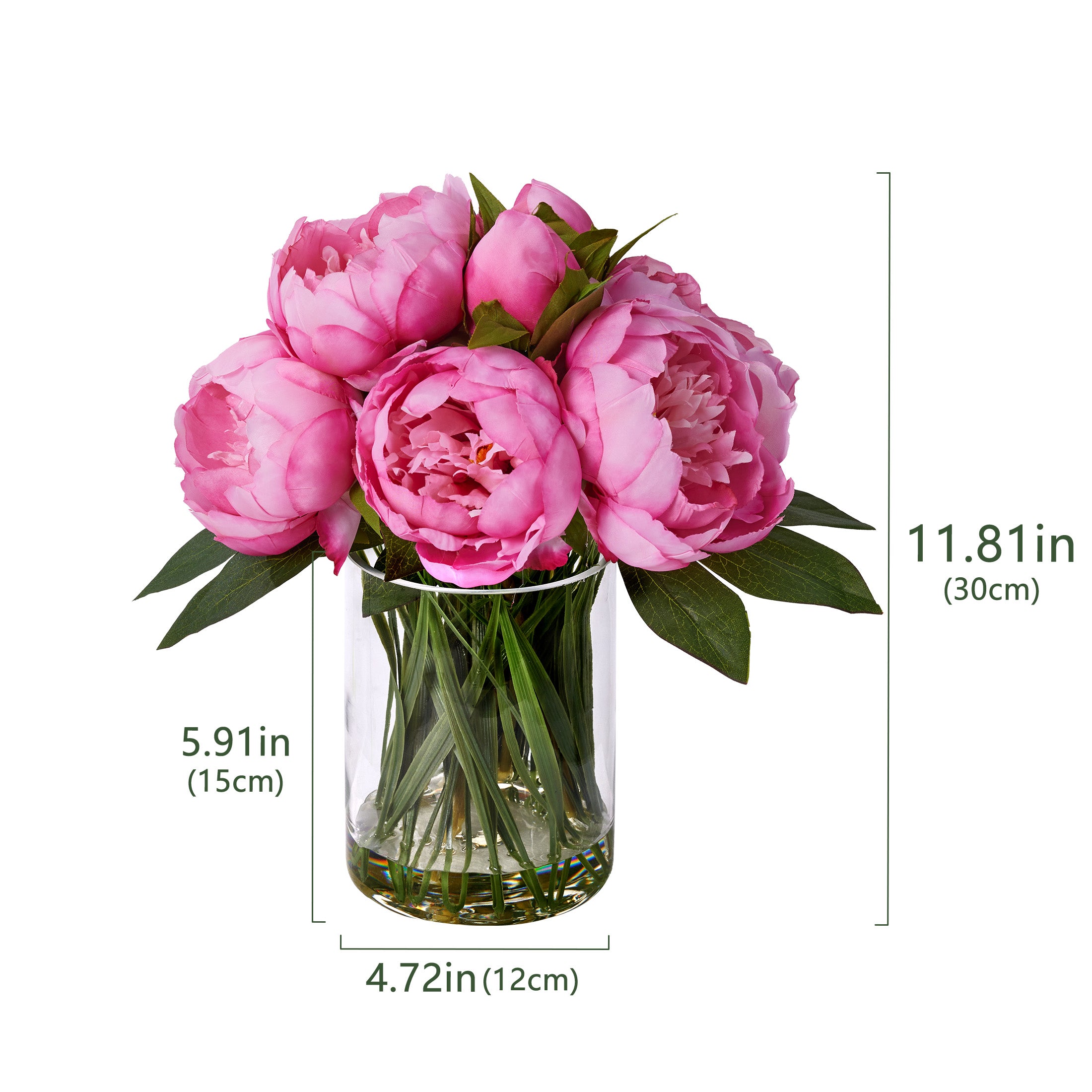 VeriNatural 12” Artificial Peony in Vase with Faux Water, Peach-Red or Purple-Red Silk Arrangement, 9-10 Blooms, 82 Leaves, 9 Stems, Home & Office Decor